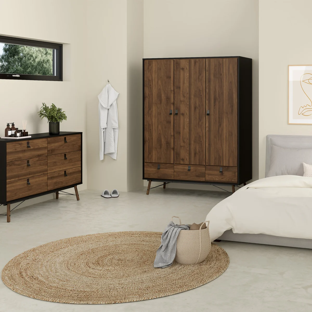 Ry Package Wardrobe 3D 3Drw + Double Chest 6Drw + Bedside 2Drw Matt Black Walnut - Black Walnut – image 5