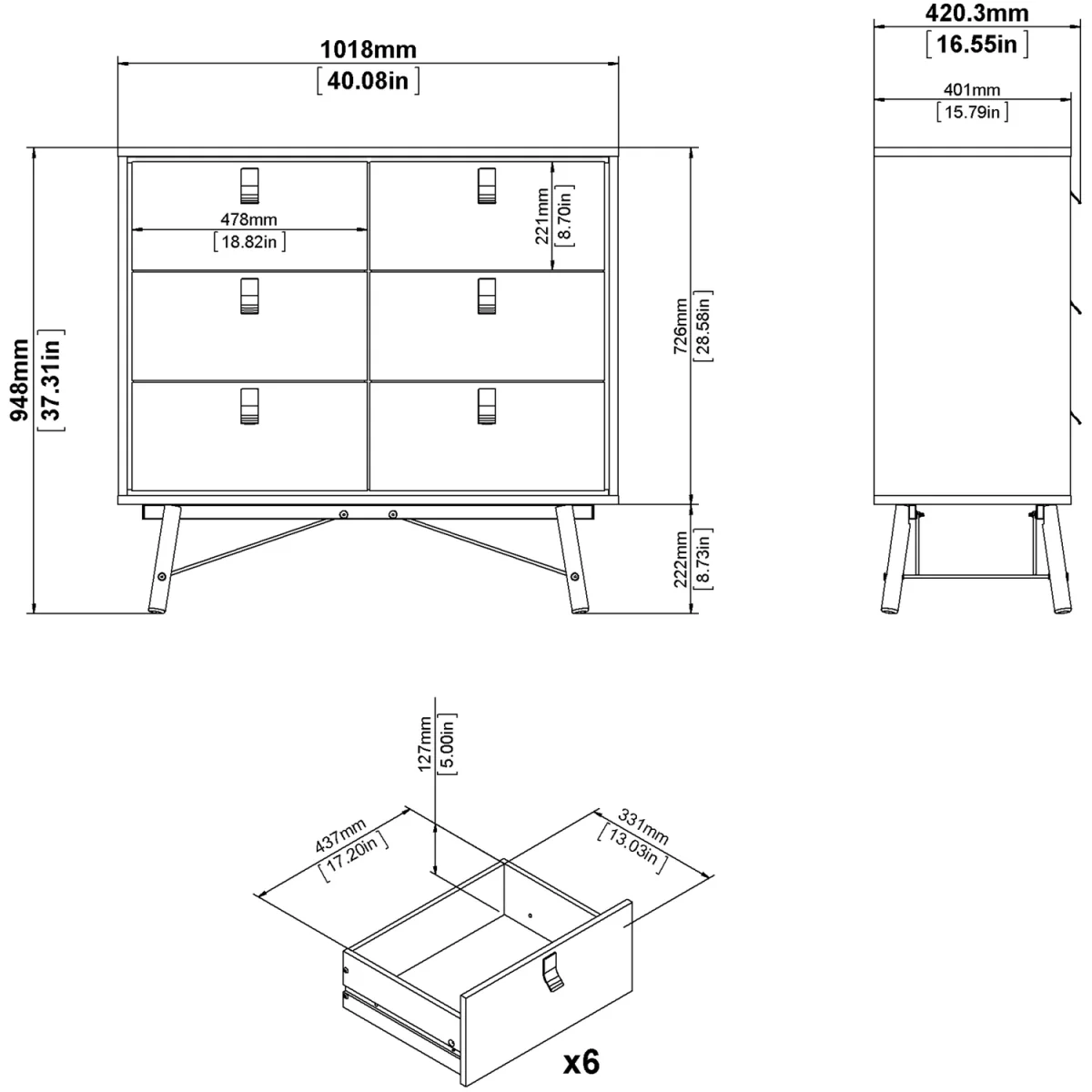 Ry Package Wardrobe 3D 3Drw + Double Chest 6Drw + Bedside 2Drw Matt Black Walnut - Black Walnut – image 6