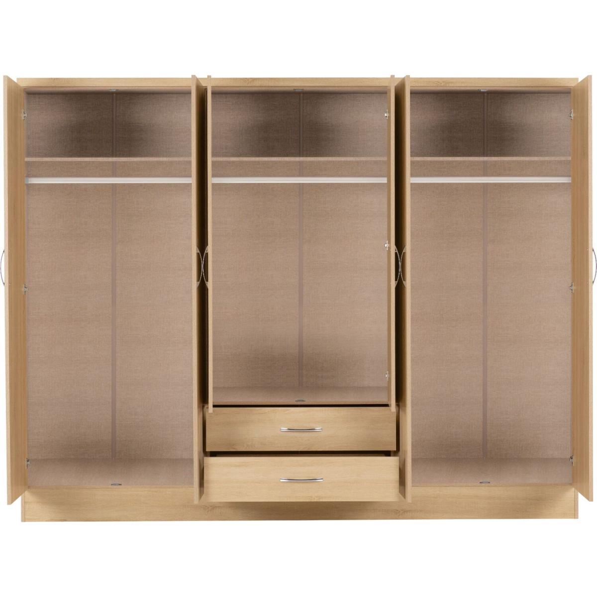 Nevada 6 Door 2 Drawer Mirrored Wardrobe - Sonoma Oak – image 2