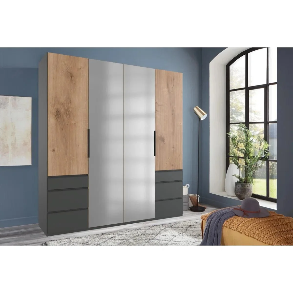 Guardino 4 Door Mirrored Wardrobe - Oak – image 3