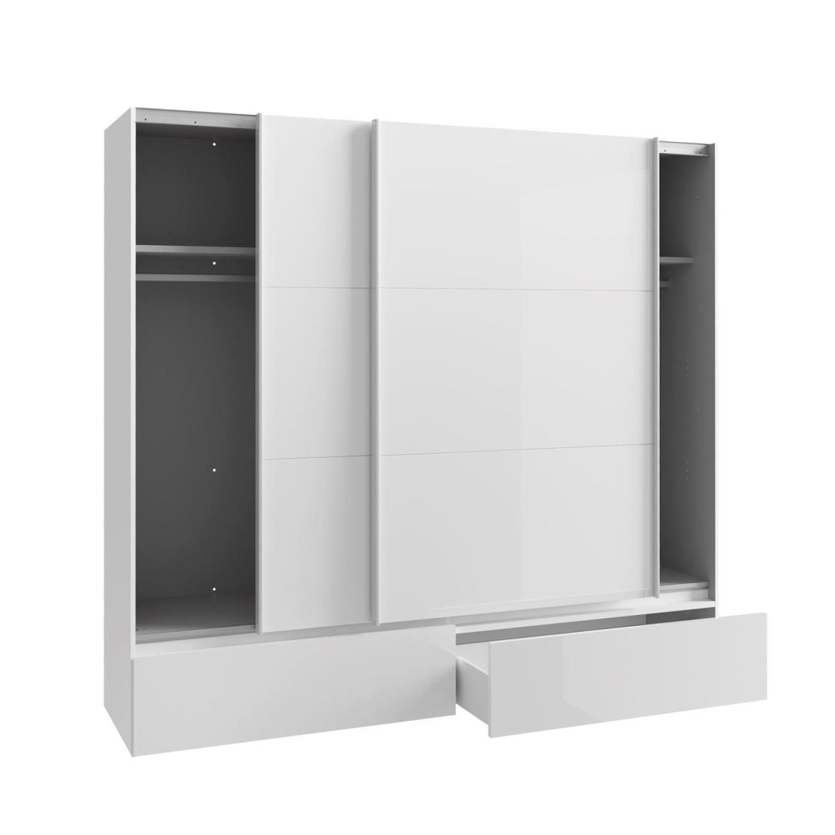 Large 2 Door 2 Drawer Gloss White Wardrobe With Chunky LED Passpartout Surround - White – image 4