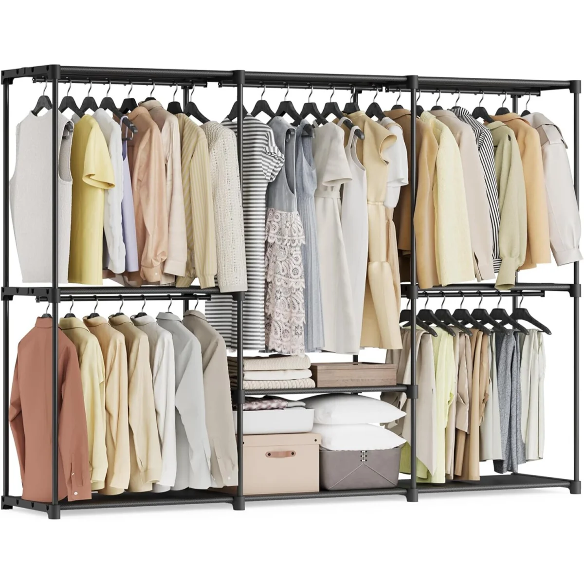 Portable Large Wardrobe Closet with Hanging Rods and Multi-Shelf Storage Compartment Design - Ink Black – image 4