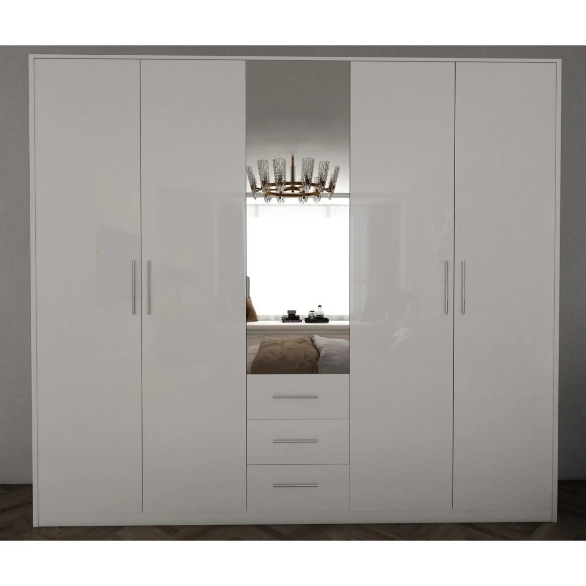 Swindon Gloss White and Matt White 5 Door 200cm Wardrobe - White – image 2