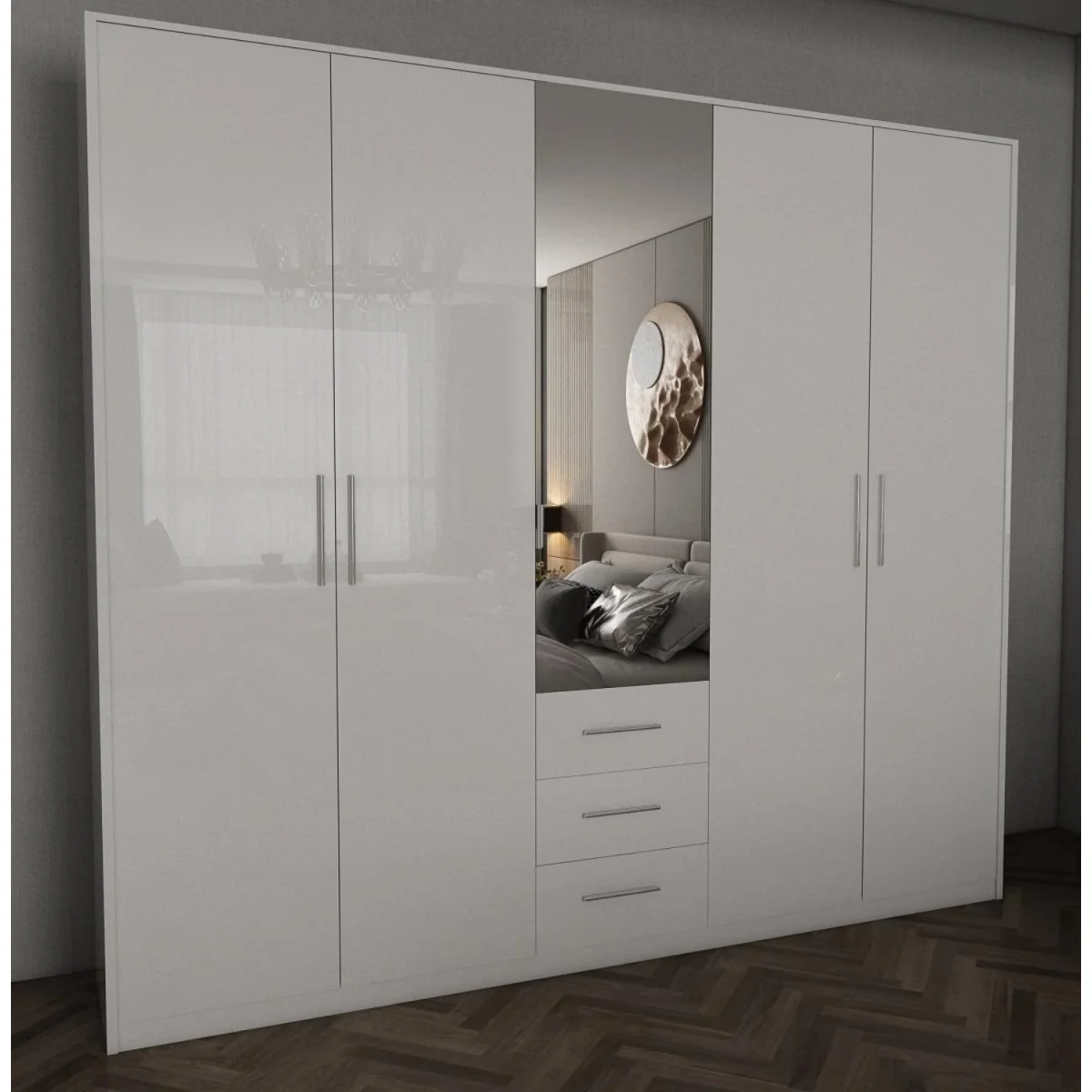 Swindon Gloss White and Matt White 5 Door 200cm Wardrobe - White – image 3
