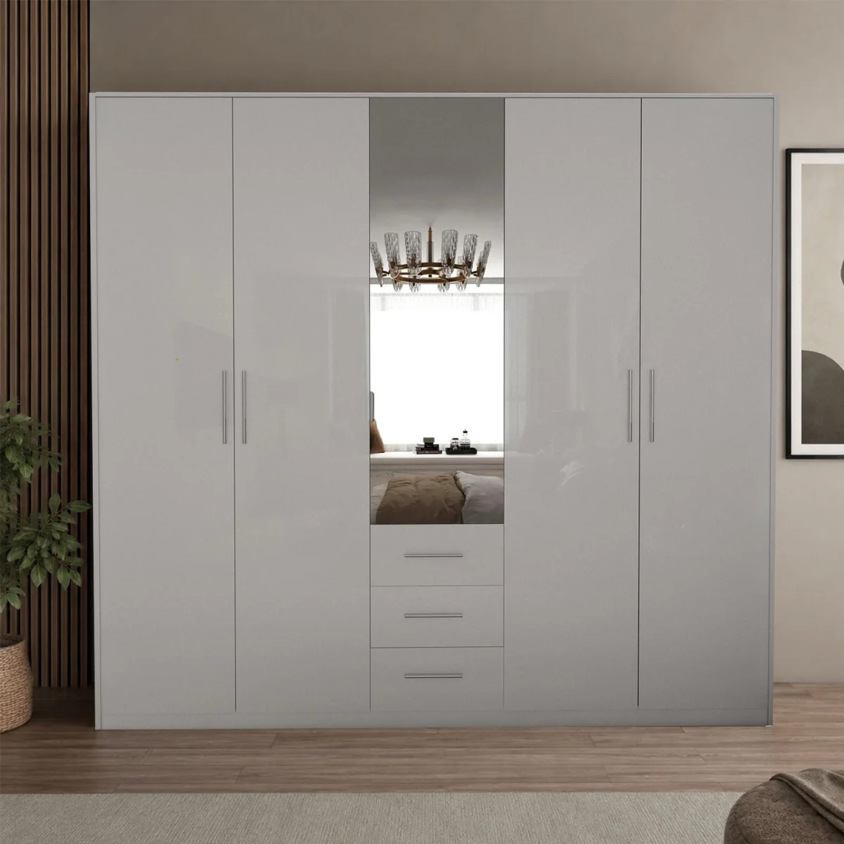 Swindon Gloss White and Matt White 5 Door 200cm Wardrobe - White – image 1