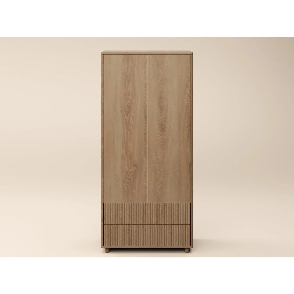 Velmor Ribbed Double Wardrobe with Drawers - Oak – image 3