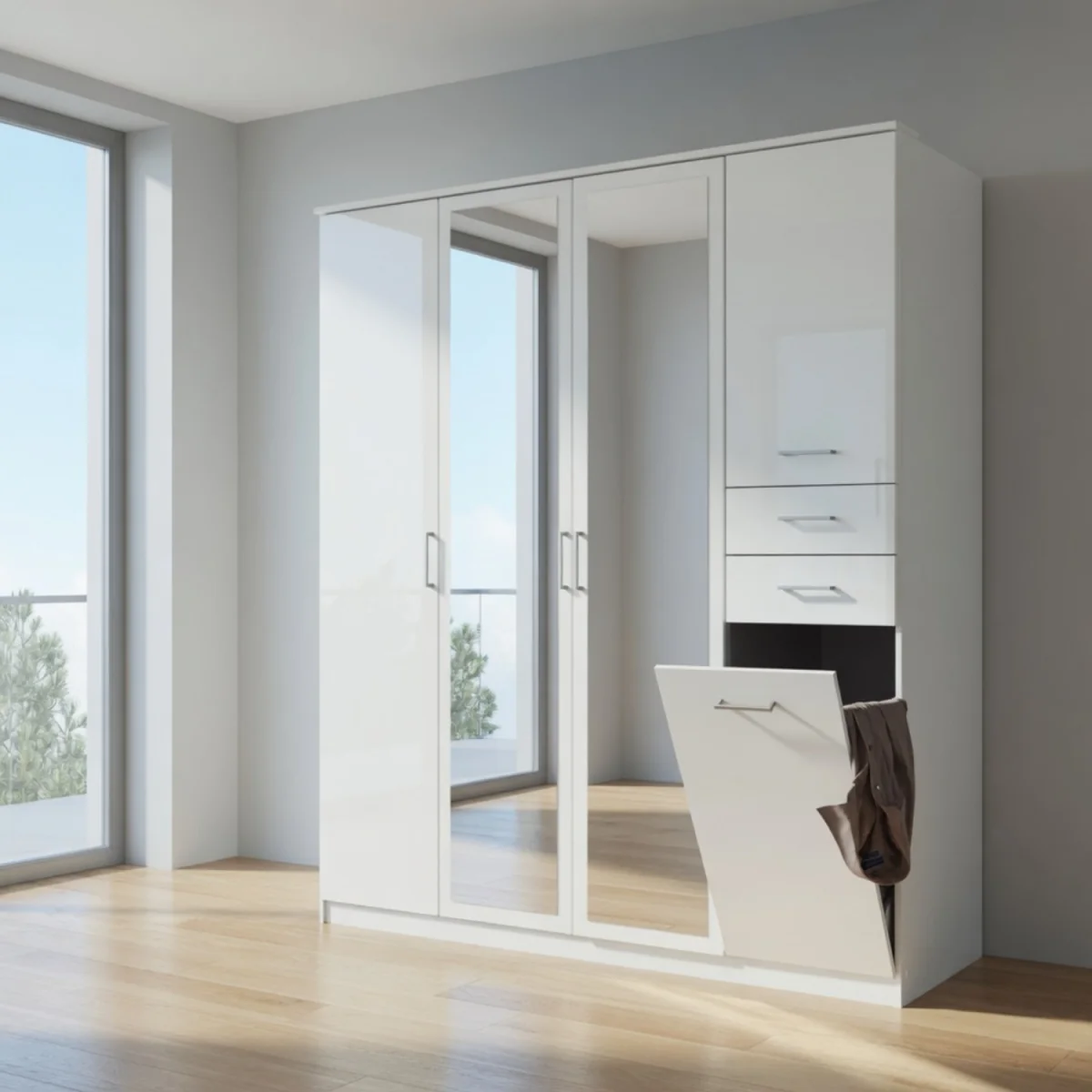 Frankfurt Alpine White 4 Door 180cm Wardrobe with Mirror - White – image 2