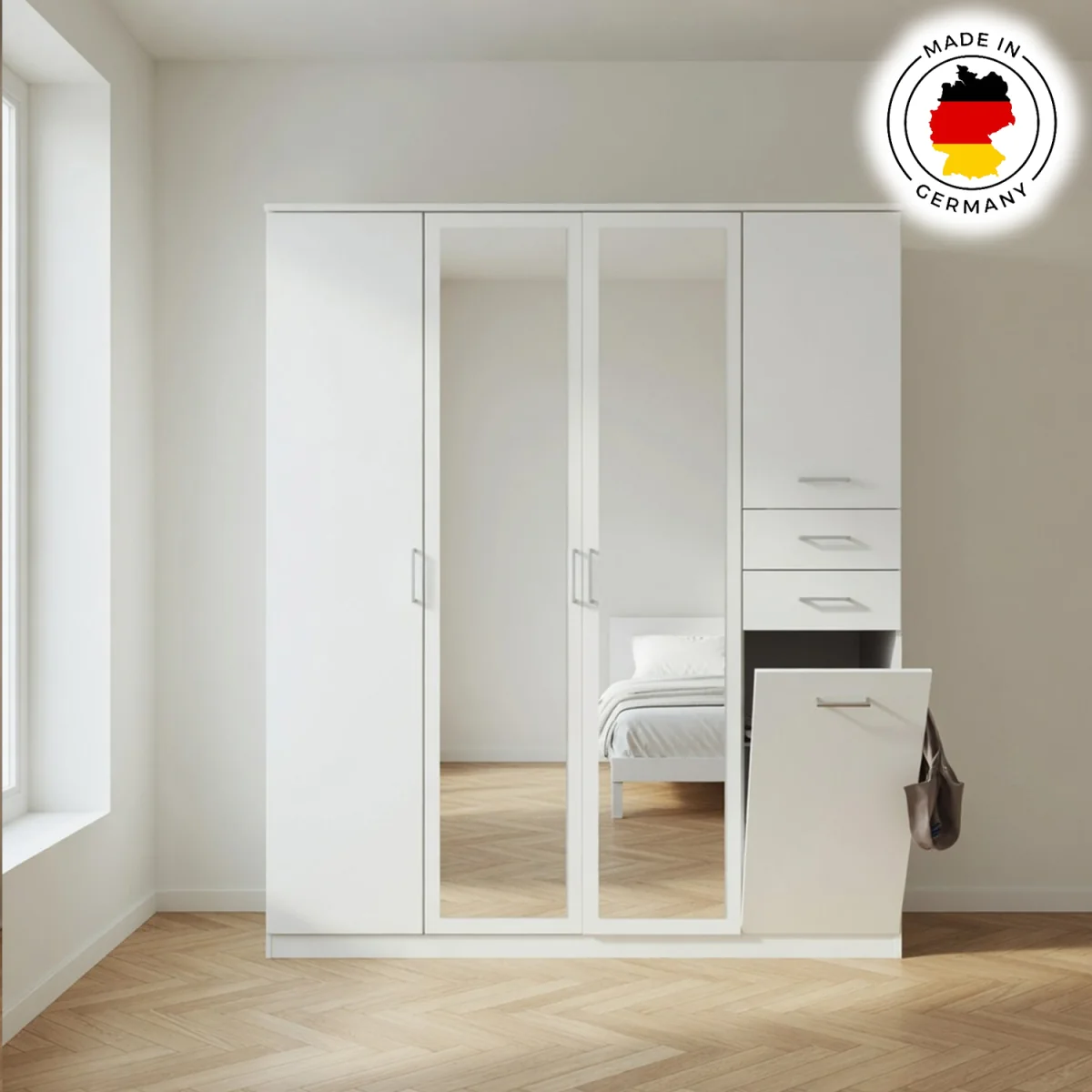 Frankfurt Alpine White 4 Door 180cm Wardrobe with Mirror - White – image 4