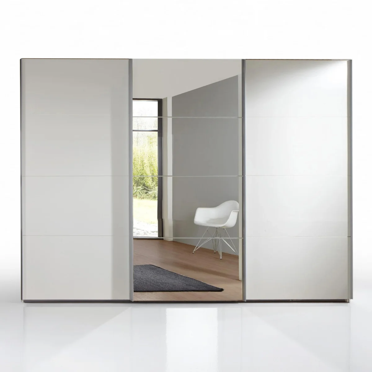 Erine 270cm Mirrored Sliding Wardrobe in Matt White - White – image 3