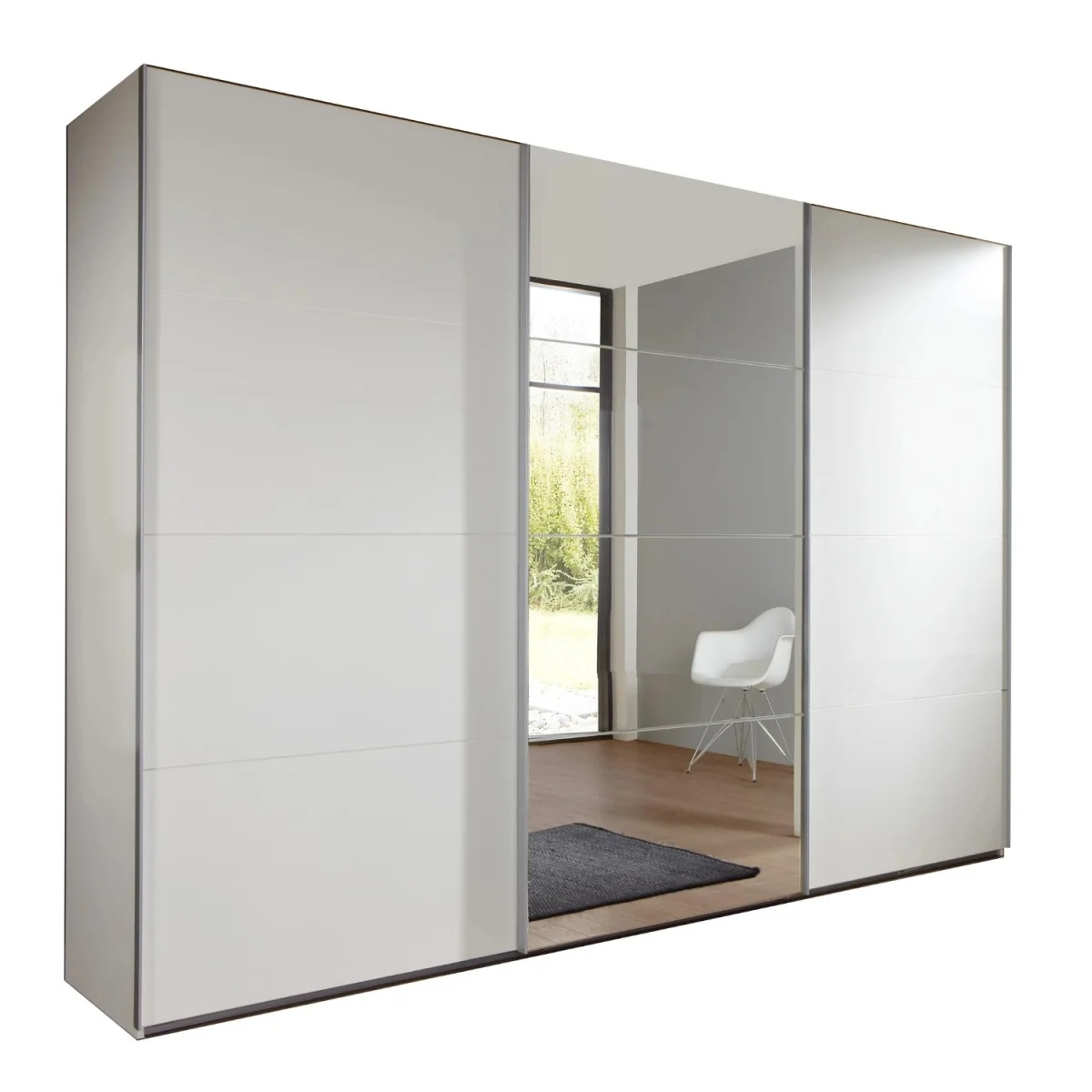 Erine 270cm Mirrored Sliding Wardrobe in Matt White - White – image 4