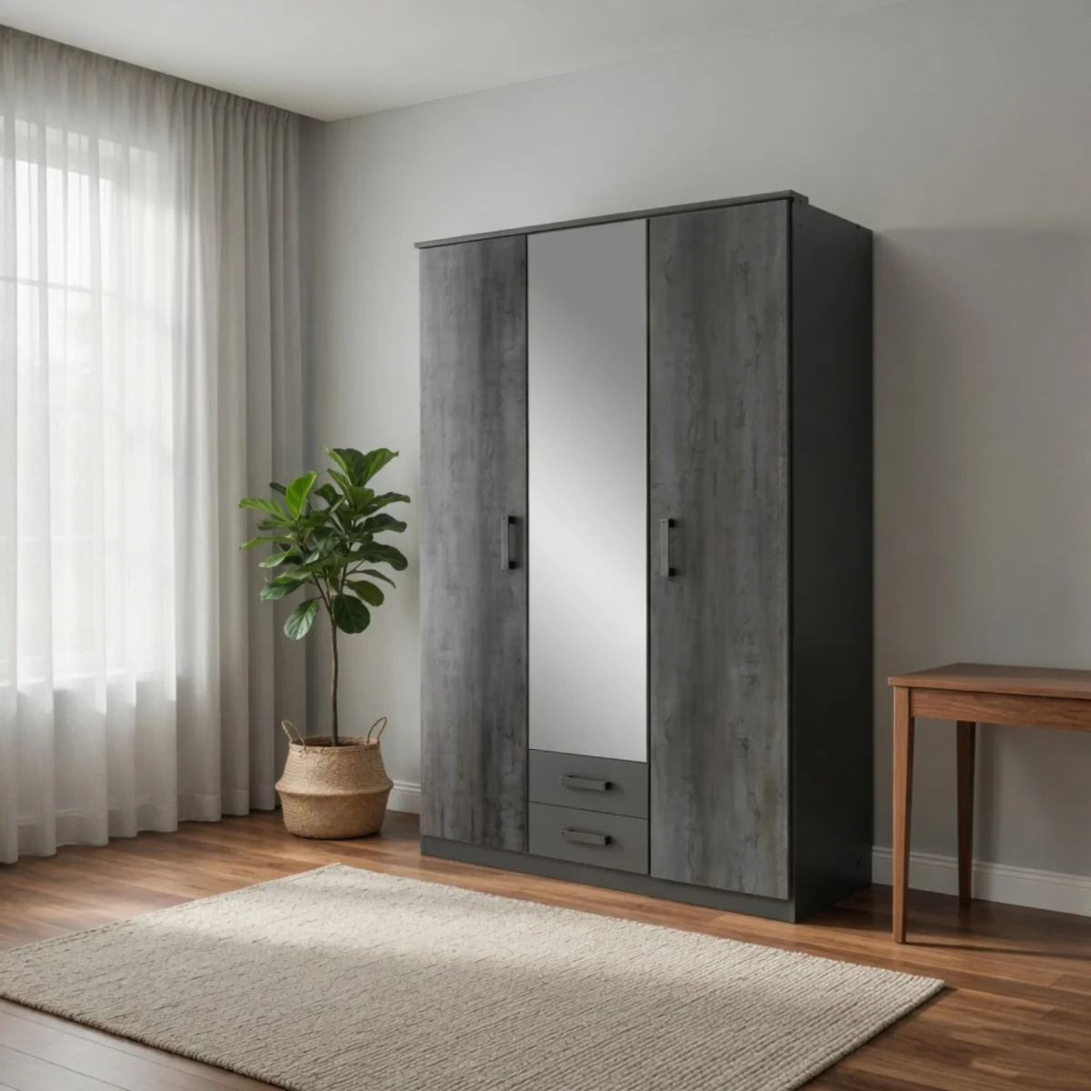 Duisberg Grey and Digi Steel 3 Door 135cm Wardrobe with Mirror - Grey – image 6