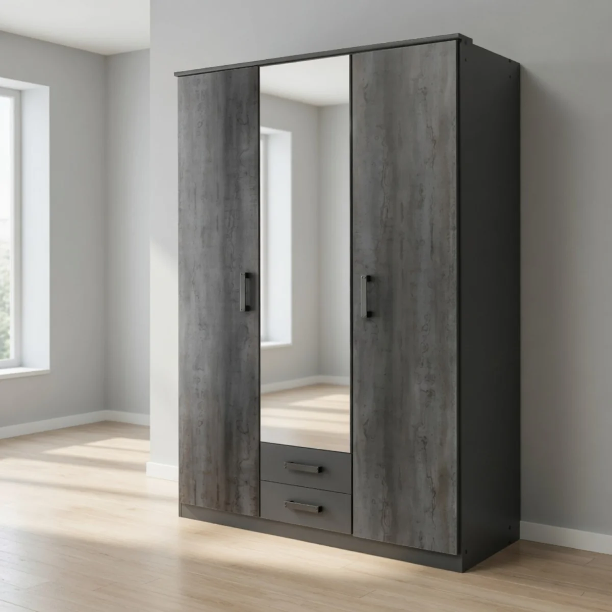 Duisberg Grey and Digi Steel 3 Door 135cm Wardrobe with Mirror - Grey – image 7