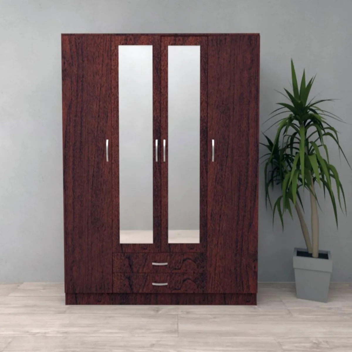 Roma Dark Cherry 4 Door 189cm Wardrobe with Mirror and 2 Drawers - Brown – image 4