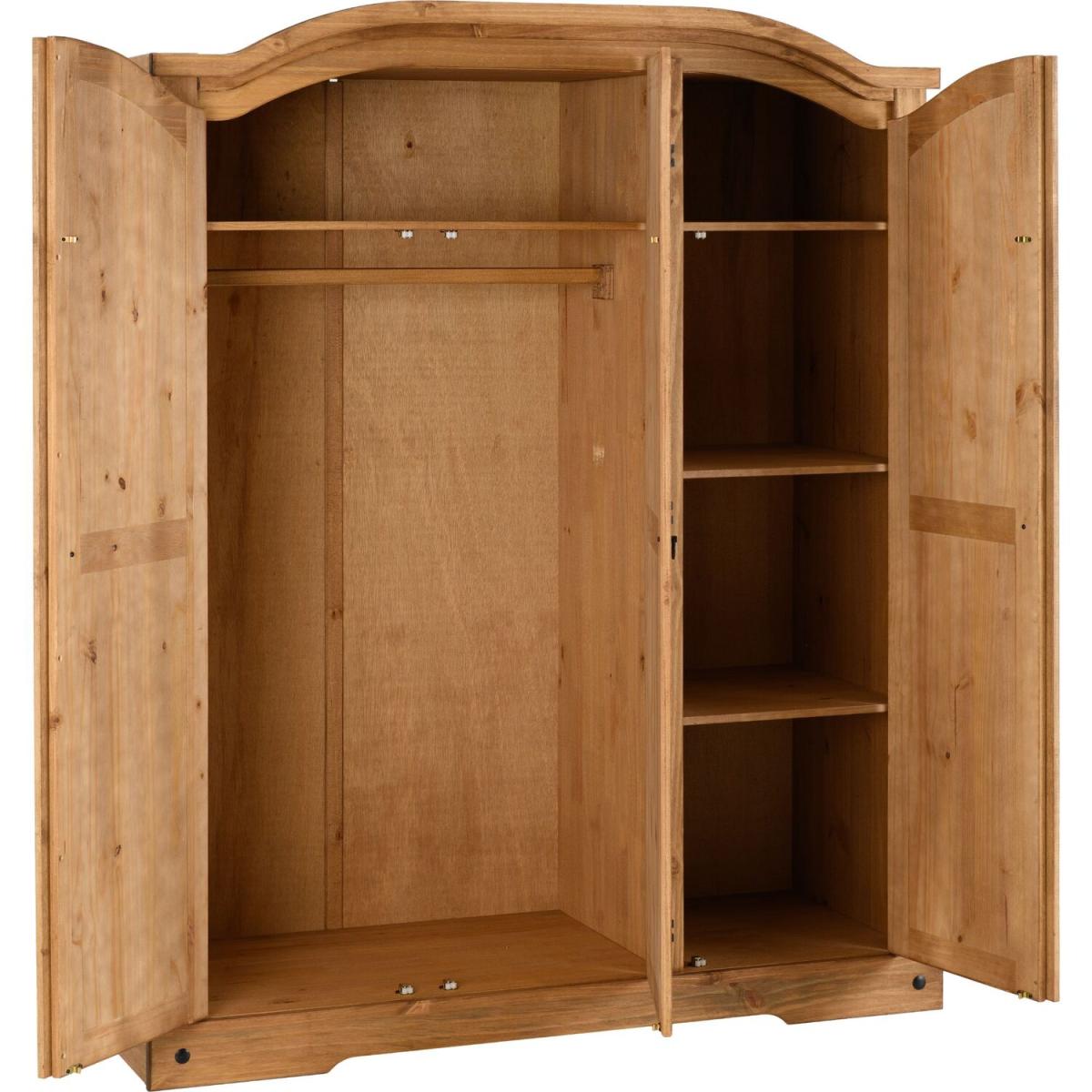 Corona 3 Door Wardrobe Distressed Waxed Pine - Distressed Waxed Pine – image 2