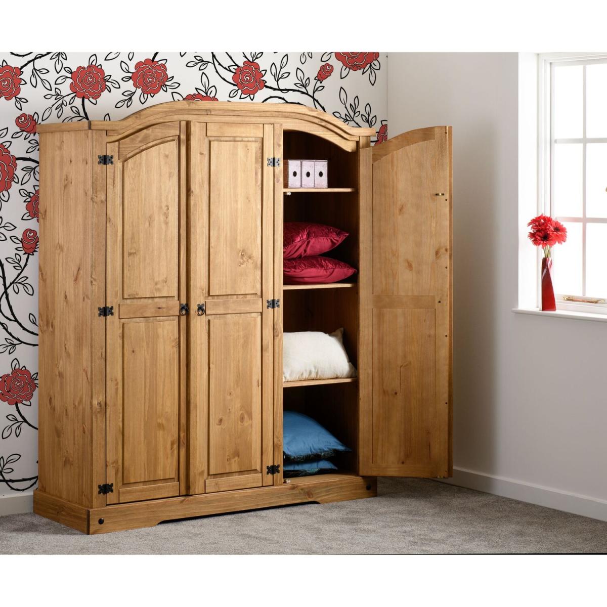Corona 3 Door Wardrobe Distressed Waxed Pine - Distressed Waxed Pine – image 5