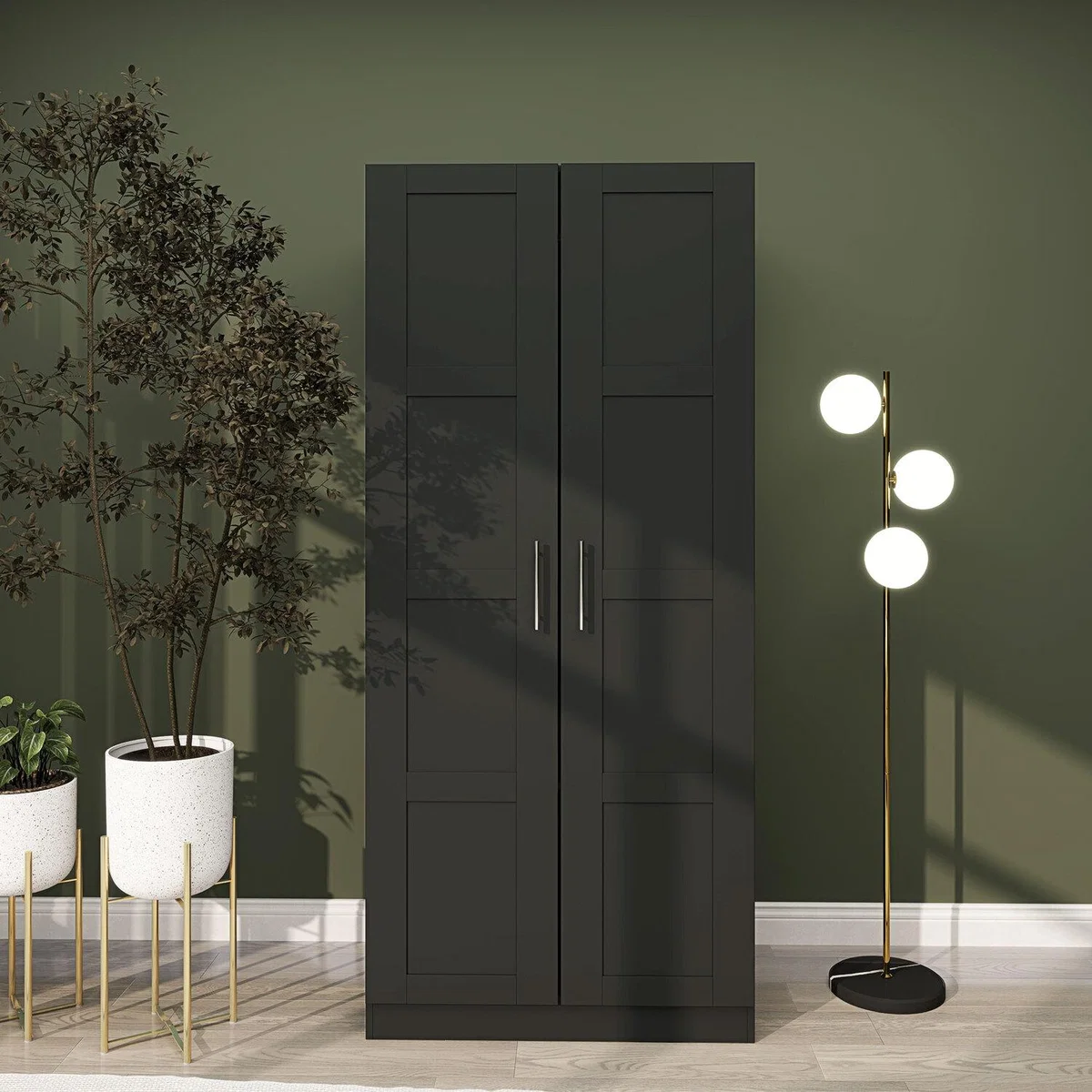 HOMCOM Double Wardrobe with Shelves Hanging Rail - Black