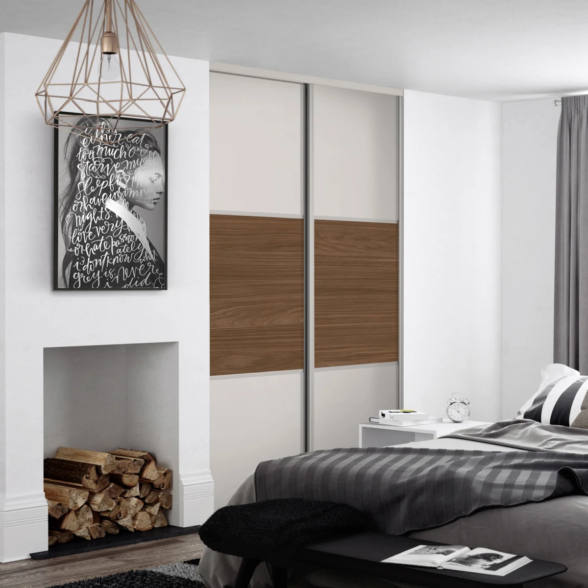 Spacepro Dove Grey & Mild Oak Classic Sliding Wardrobe Kit - Dove Grey/Walnut / 1185mm / 2 – image 2
