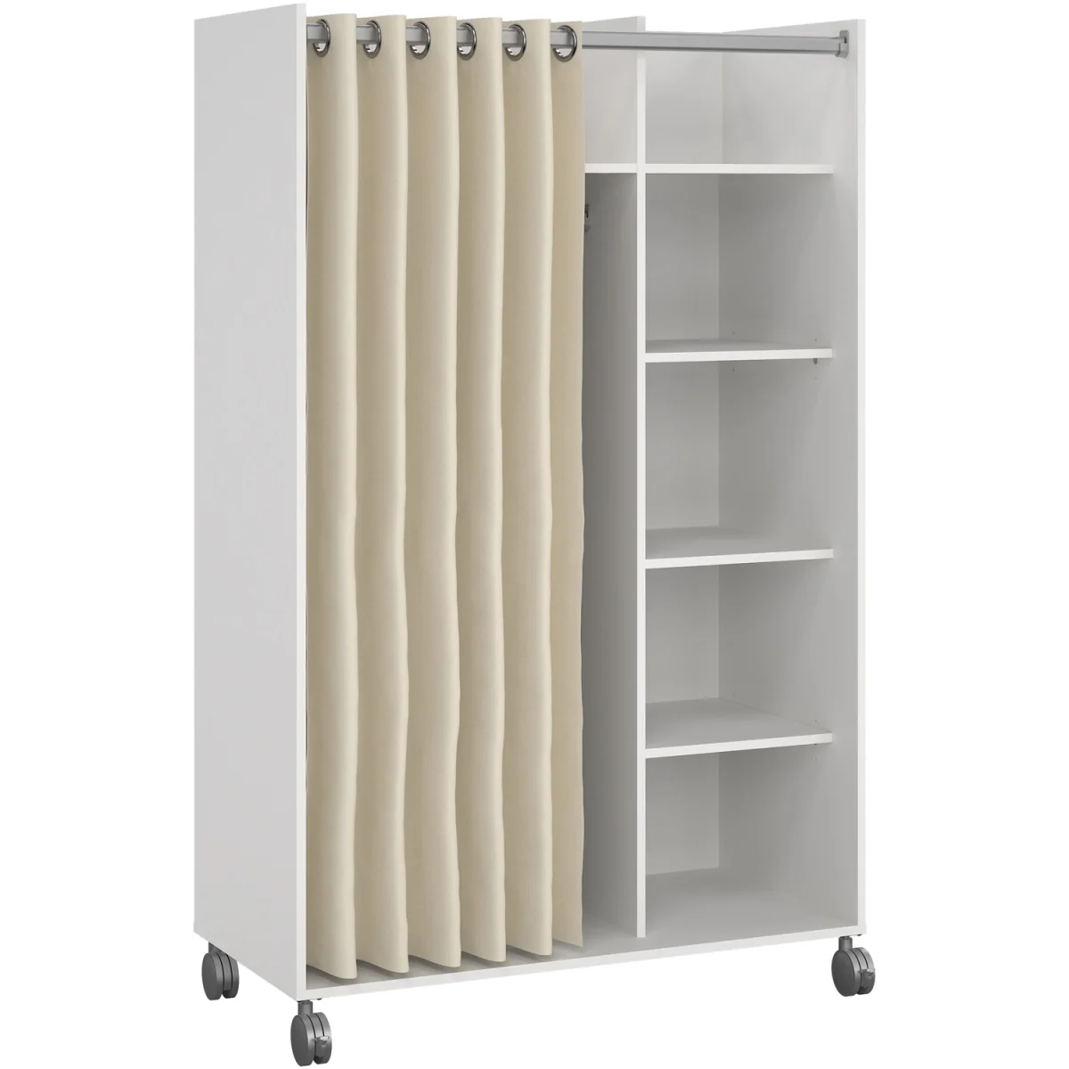 Uppsala Open Mobile Wardrobe Unit A Textile Curtain On Wheels - White – image 3