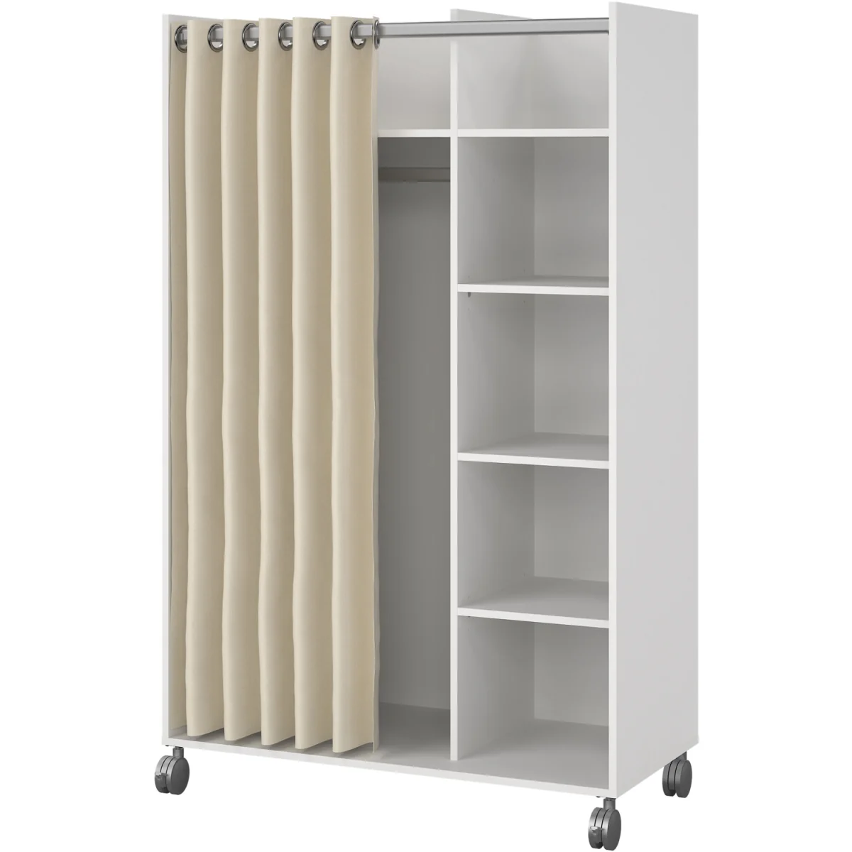 Uppsala Open Mobile Wardrobe Unit A Textile Curtain On Wheels - White – image 4