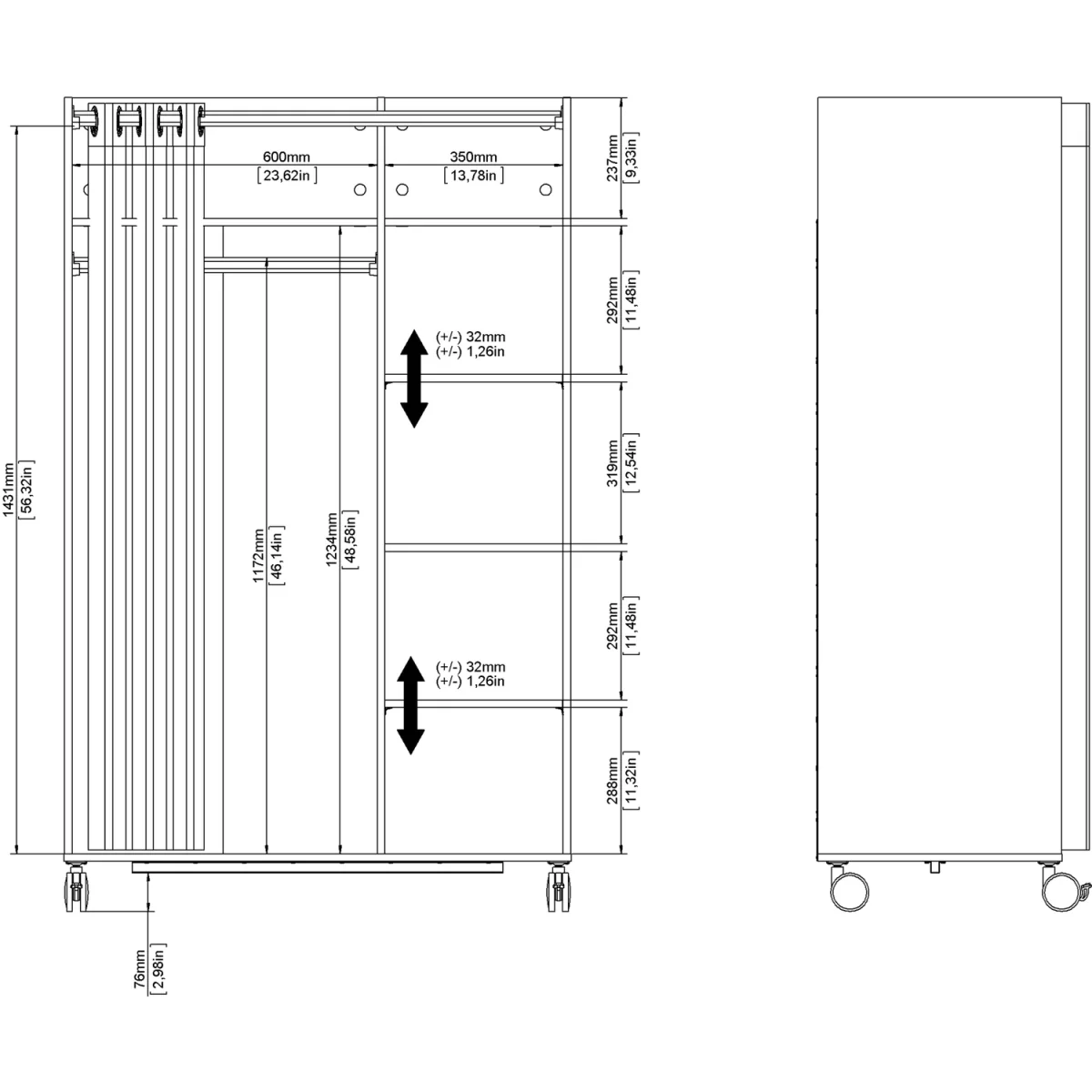 Uppsala Open Mobile Wardrobe Unit A Textile Curtain On Wheels - White – image 7
