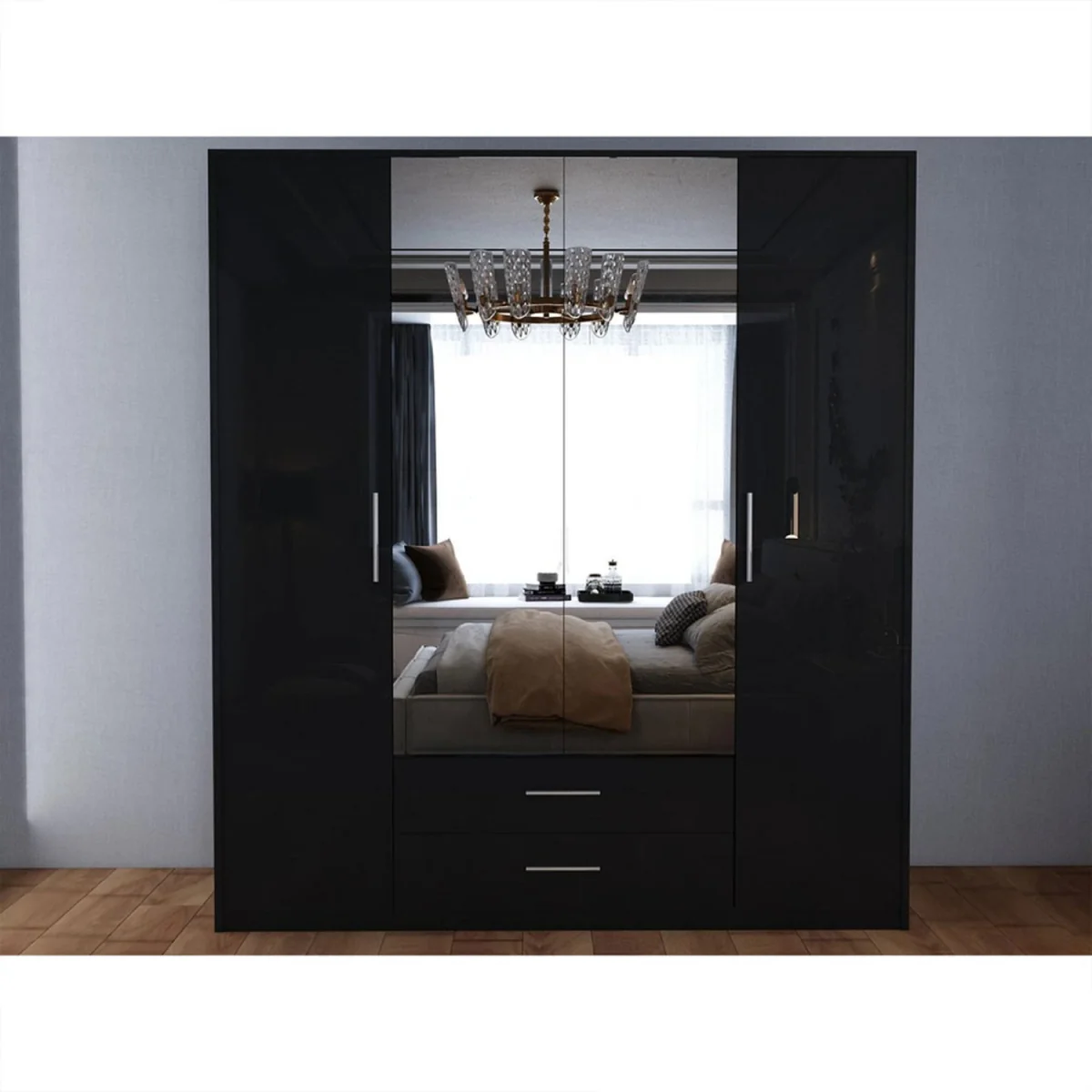 Swindon Gloss Black 4 Door 180cm Wardrobe - Black – image 3