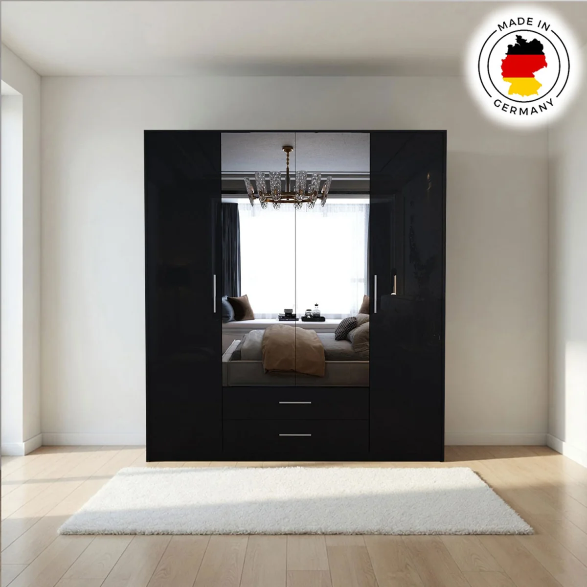 Swindon Gloss Black 4 Door 180cm Wardrobe - Black – image 5
