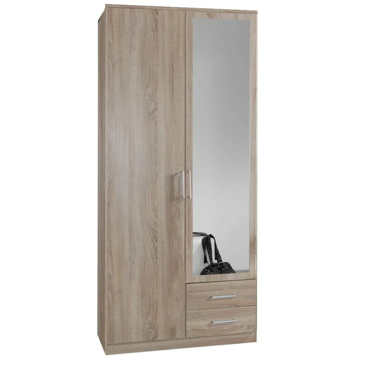 Osaka Oak 2 Door 90cm Wardrobe with Mirror and 2 Drawers - Oak – image 2