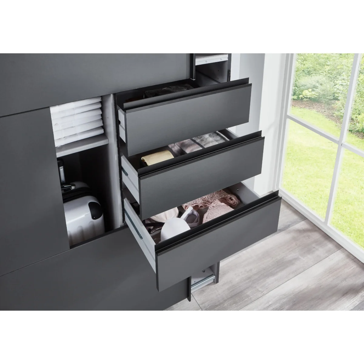Saigon 225cm Sliding Wardrobe in Oak and Glass Black - Oak – image 2