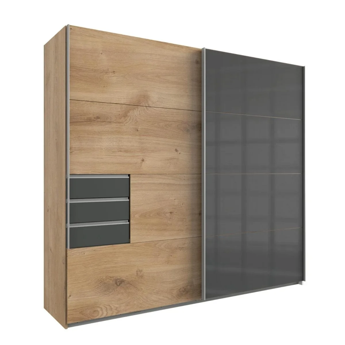 Saigon 225cm Sliding Wardrobe in Oak and Glass Black - Oak – image 3