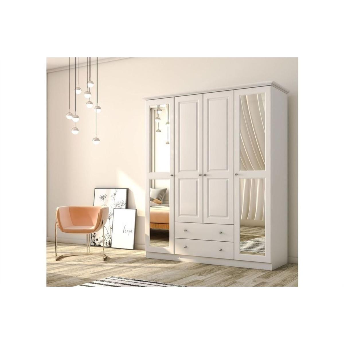 Myra 4 Doors and 2 Drawers Wardrobe white - White – image 2