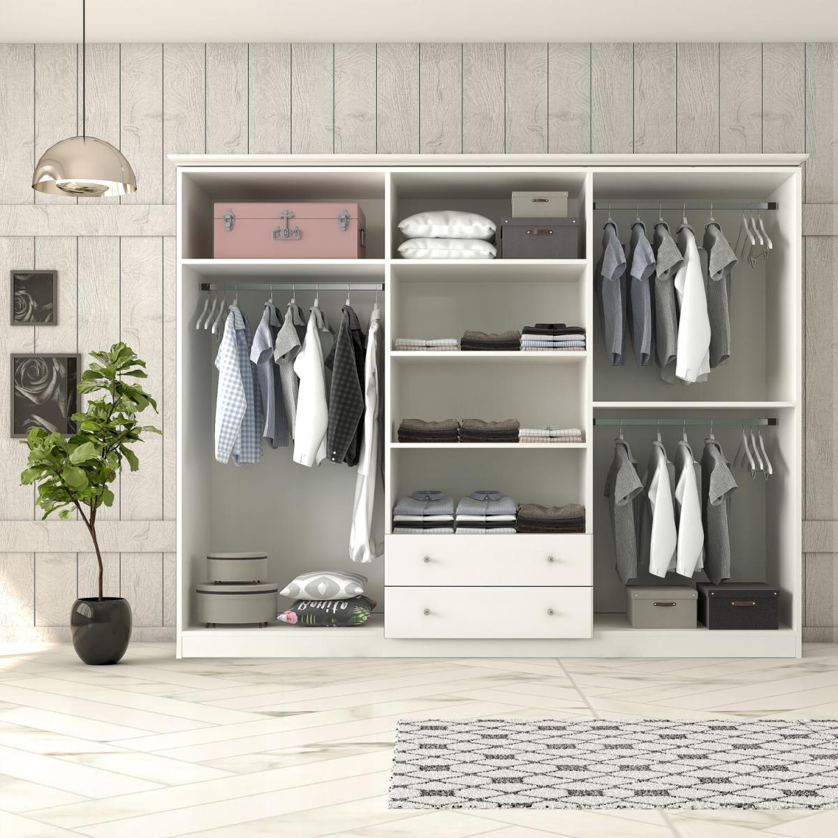 OLA 6 Door 2 Drawer Mirrored Wardrobe, White - White – image 3