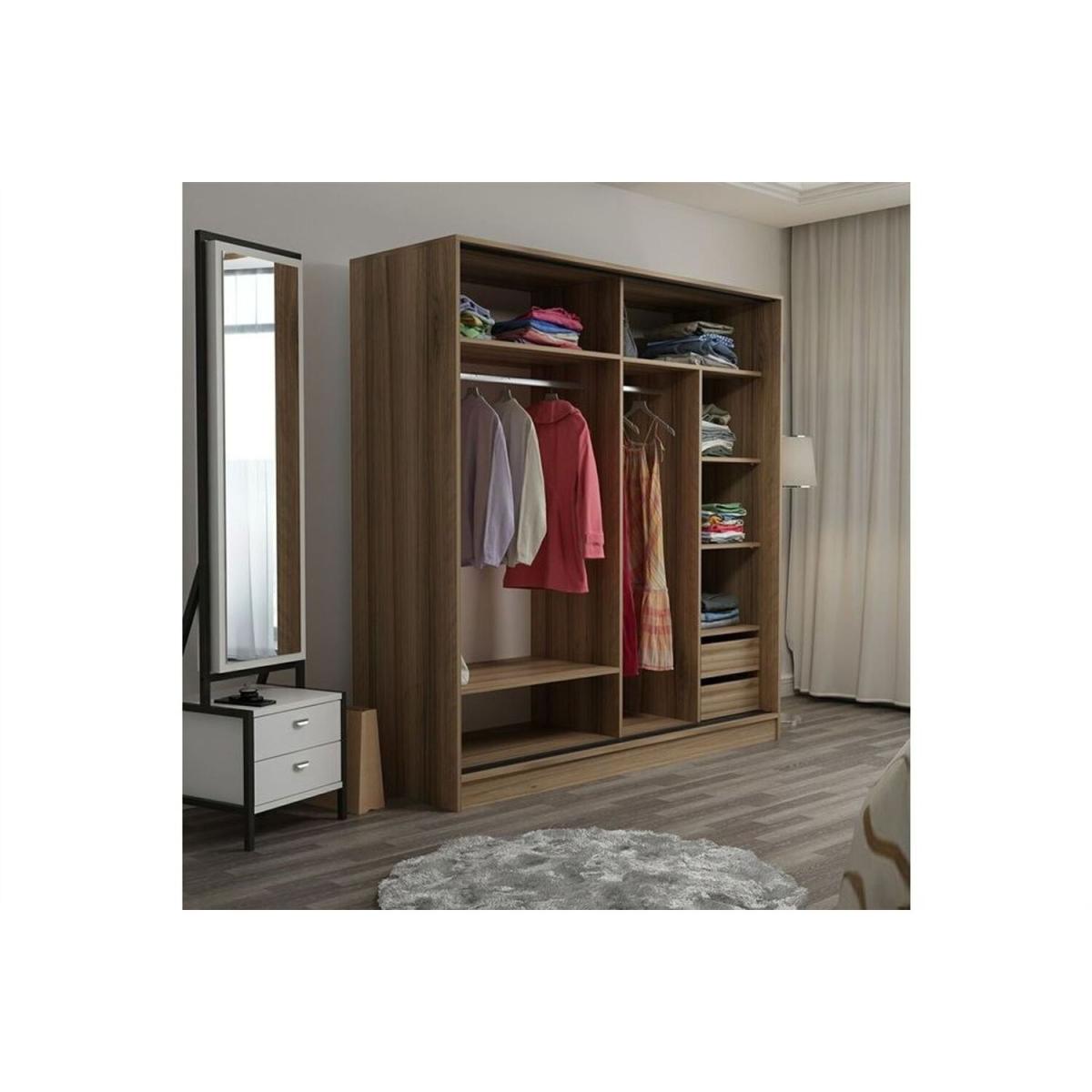 Kale Mirrored Sliding Door Wardrobe 180 cm Walnut Frame - Walnut & Black / Finished in black marble-look and walnut colour / 172.45kg – image 5