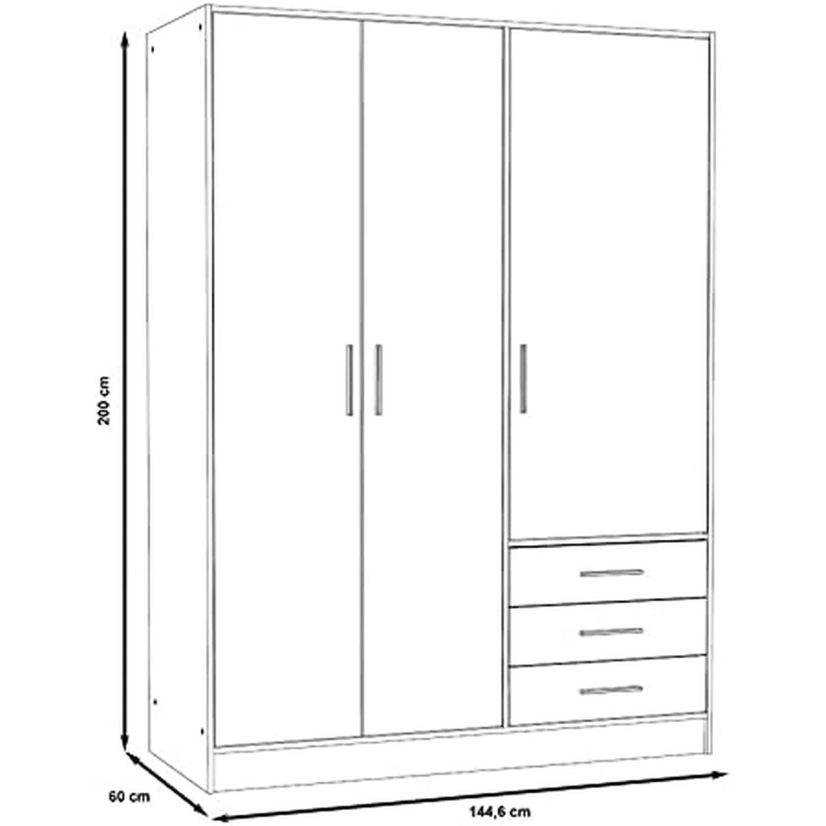Matt White 3 Door 3 Drawer Wardrobe Satin Nickel Handles - White – image 2