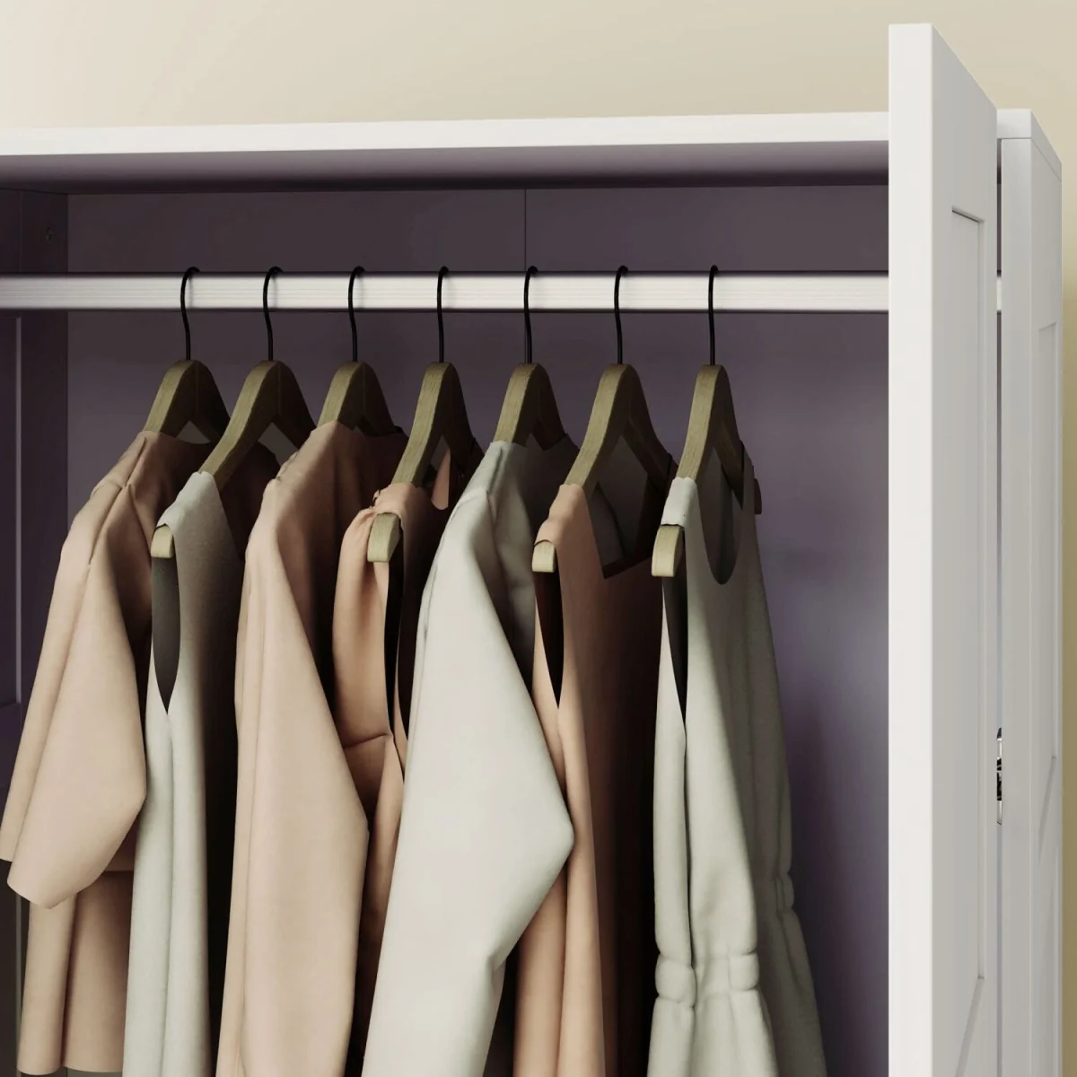 Coravello Wooden White 2 Door Wardrobe with Hanging Rail and Shelf – image 2