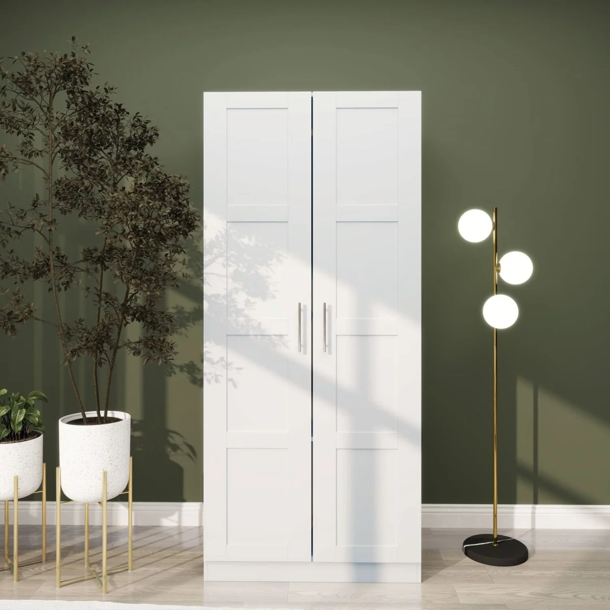 Coravello Wooden White 2 Door Wardrobe with Hanging Rail and Shelf – image 4