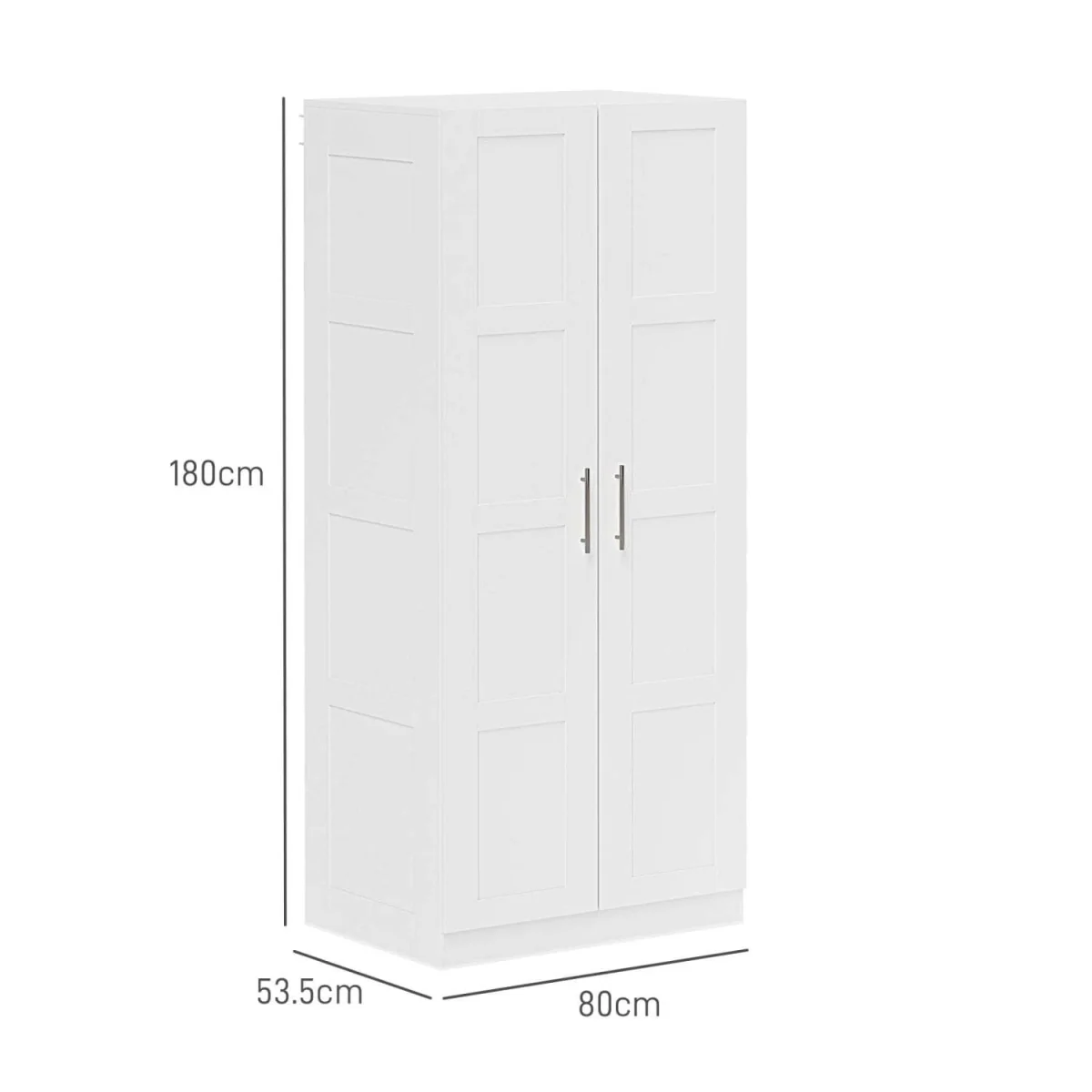 Coravello Wooden White 2 Door Wardrobe with Hanging Rail and Shelf – image 5