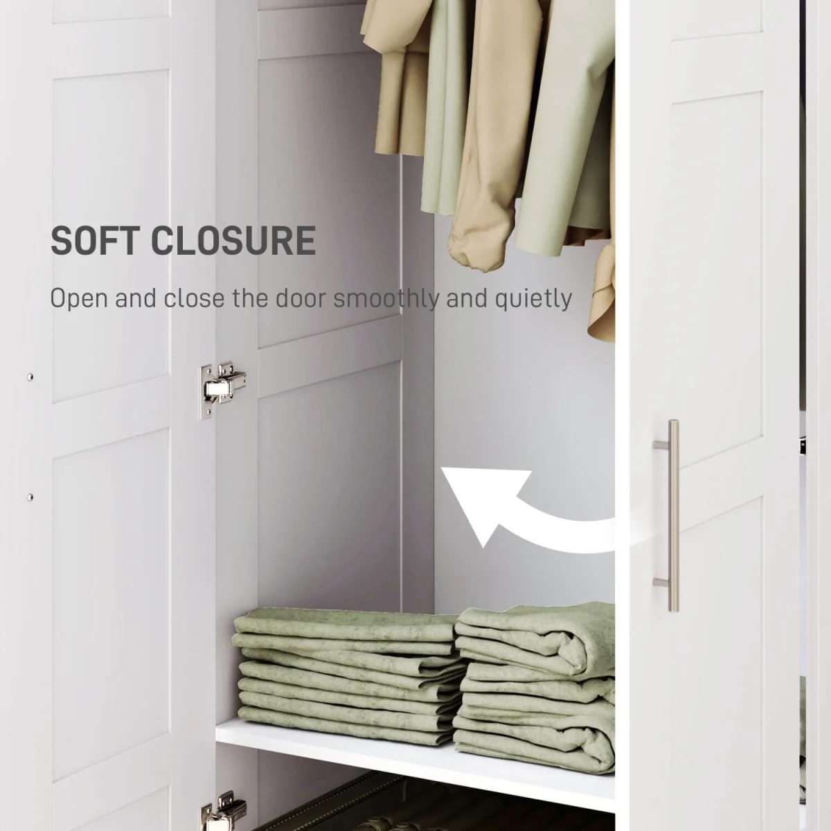 Coravello Wooden White 2 Door Wardrobe with Hanging Rail and Shelf – image 7