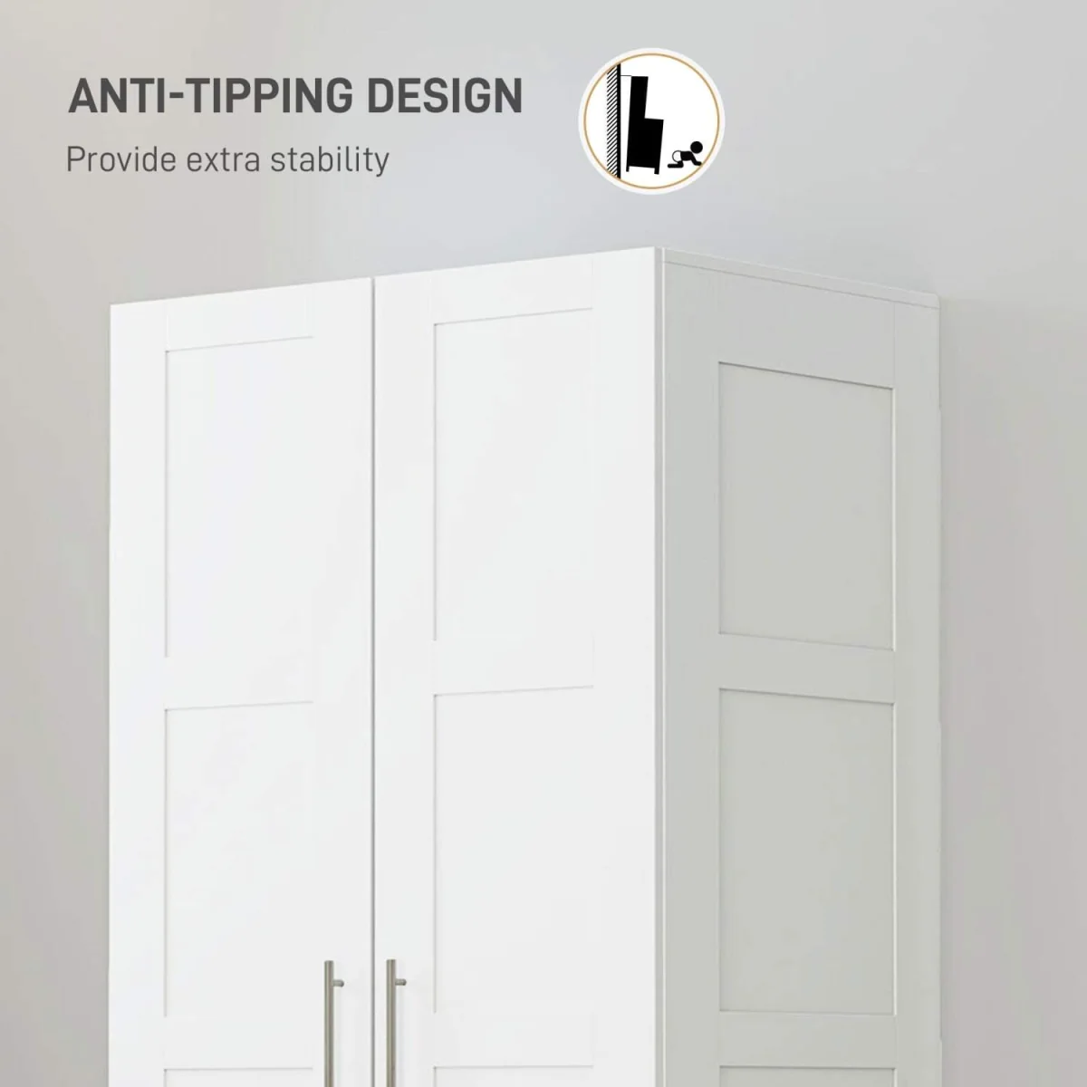 Coravello Wooden White 2 Door Wardrobe with Hanging Rail and Shelf – image 8