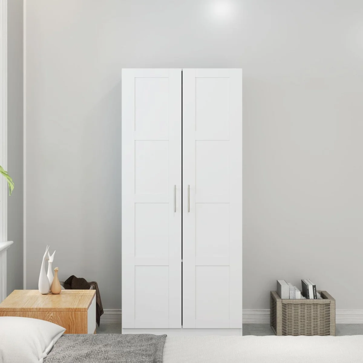 Coravello Wooden White 2 Door Wardrobe with Hanging Rail and Shelf – image 9