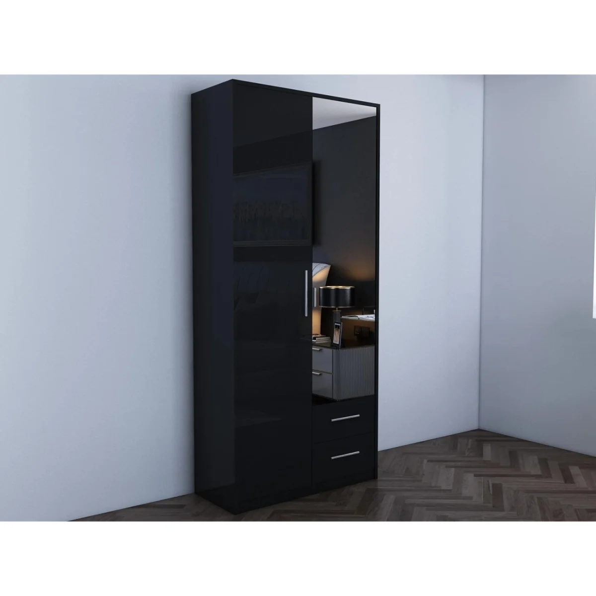 Swindon Gloss Black 2 Door 90cm Wardrobe - Black – image 2