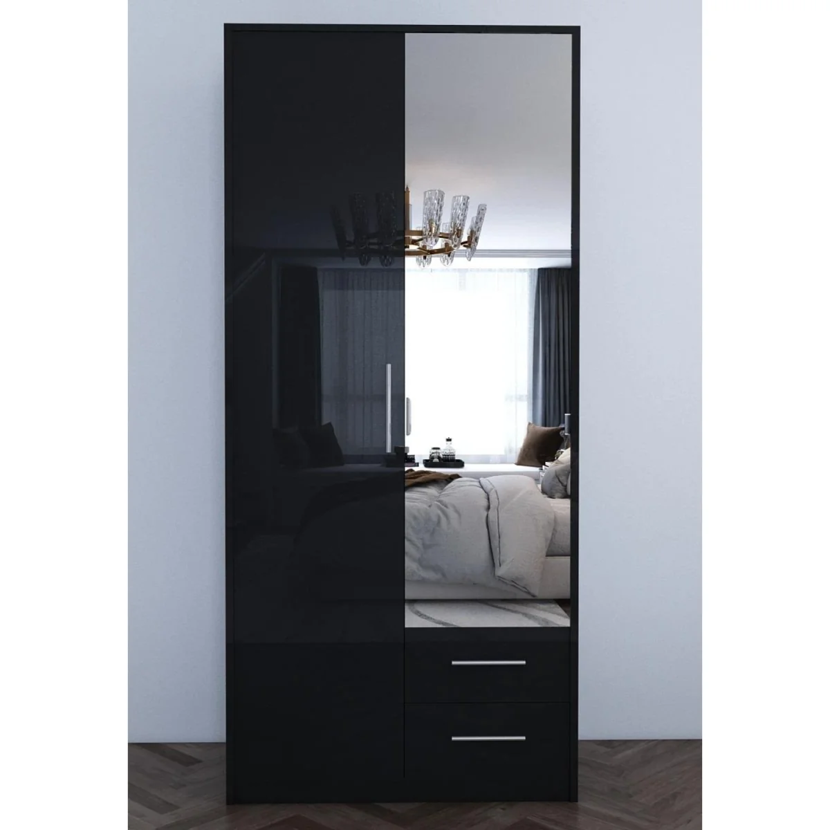 Swindon Gloss Black 2 Door 90cm Wardrobe - Black – image 3