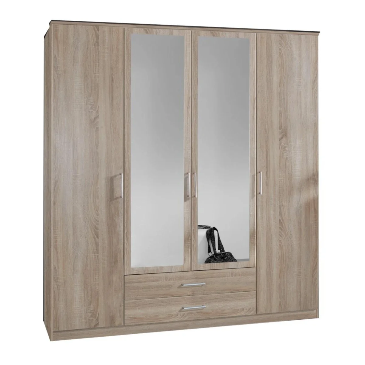 Osaka Oak 4 Door 180cm Wardrobe with Mirror and 2 Drawers - Oak – image 2