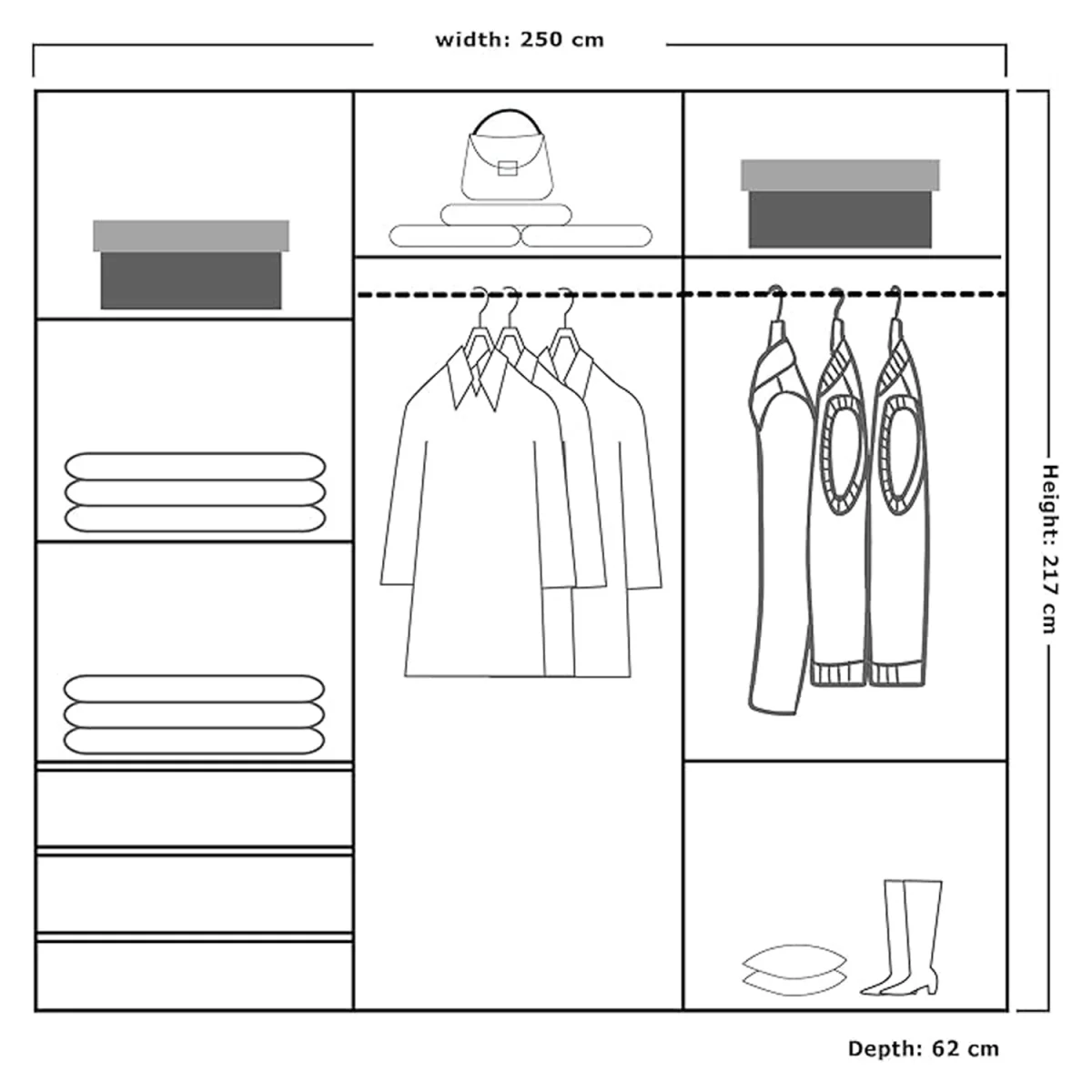 London Sliding Wardrobe with Mirror Door & Strip Design, Space Saving Sliding Door Wardrobe with Shelves & Hanging Rail - Oak/Oak 250cm – image 2