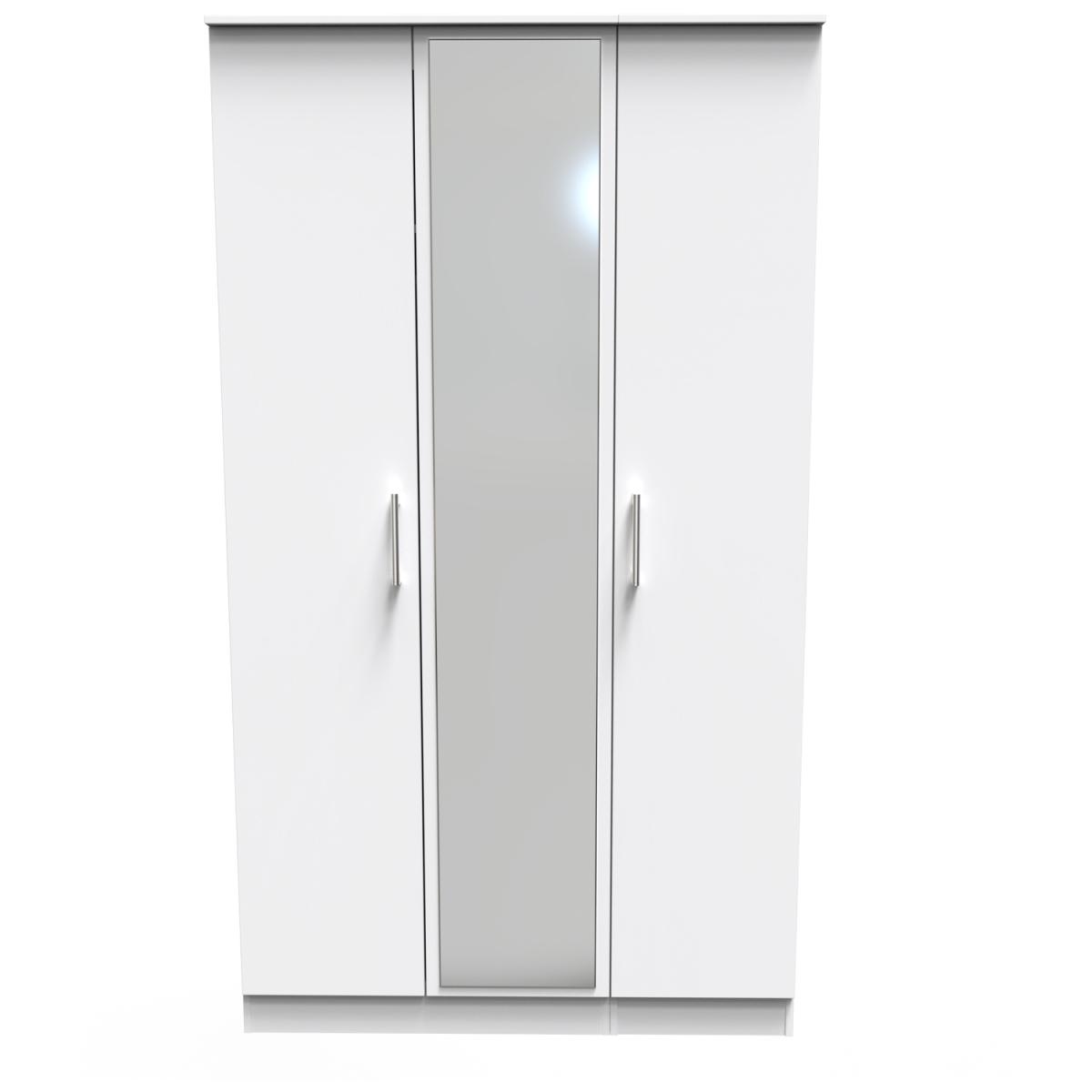 Devon Ready Assembled Triple Mirrored Wardrobe - White Matt – image 4