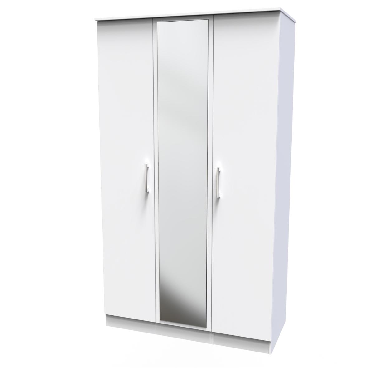 Devon Ready Assembled Triple Mirrored Wardrobe - White Matt – image 6