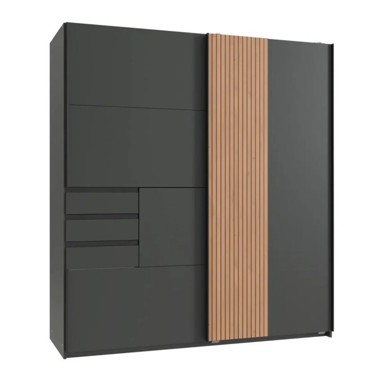 Nadije Graphite 2 Door 180cm Wardrobe with 3 Drawers - Grey – image 3