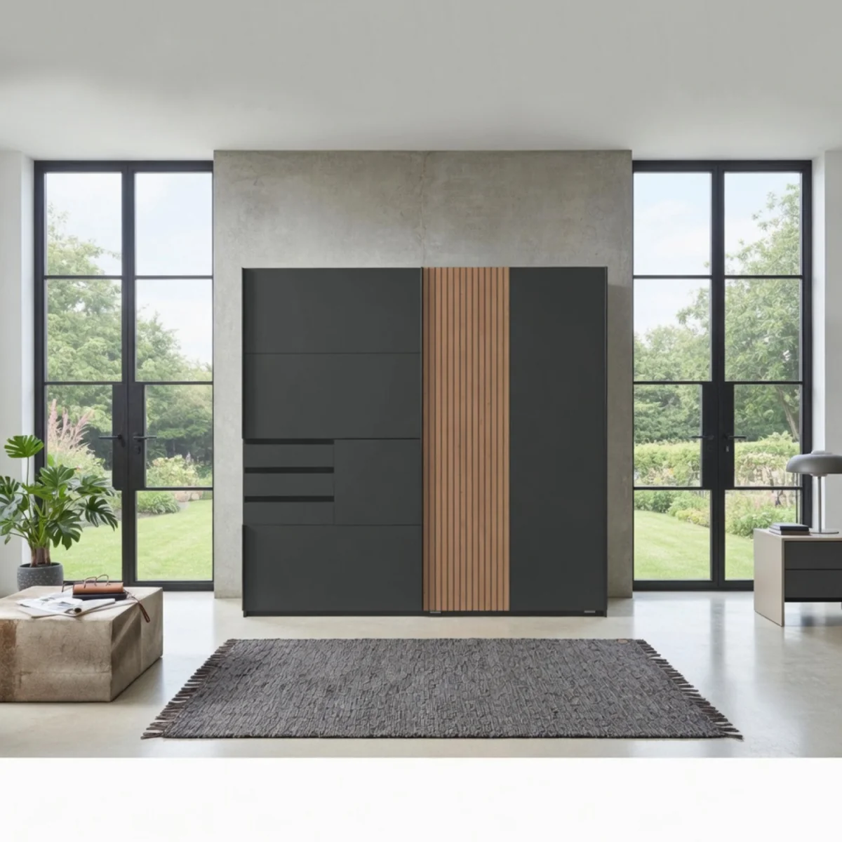 Nadije Graphite 2 Door 180cm Wardrobe with 3 Drawers - Grey – image 5