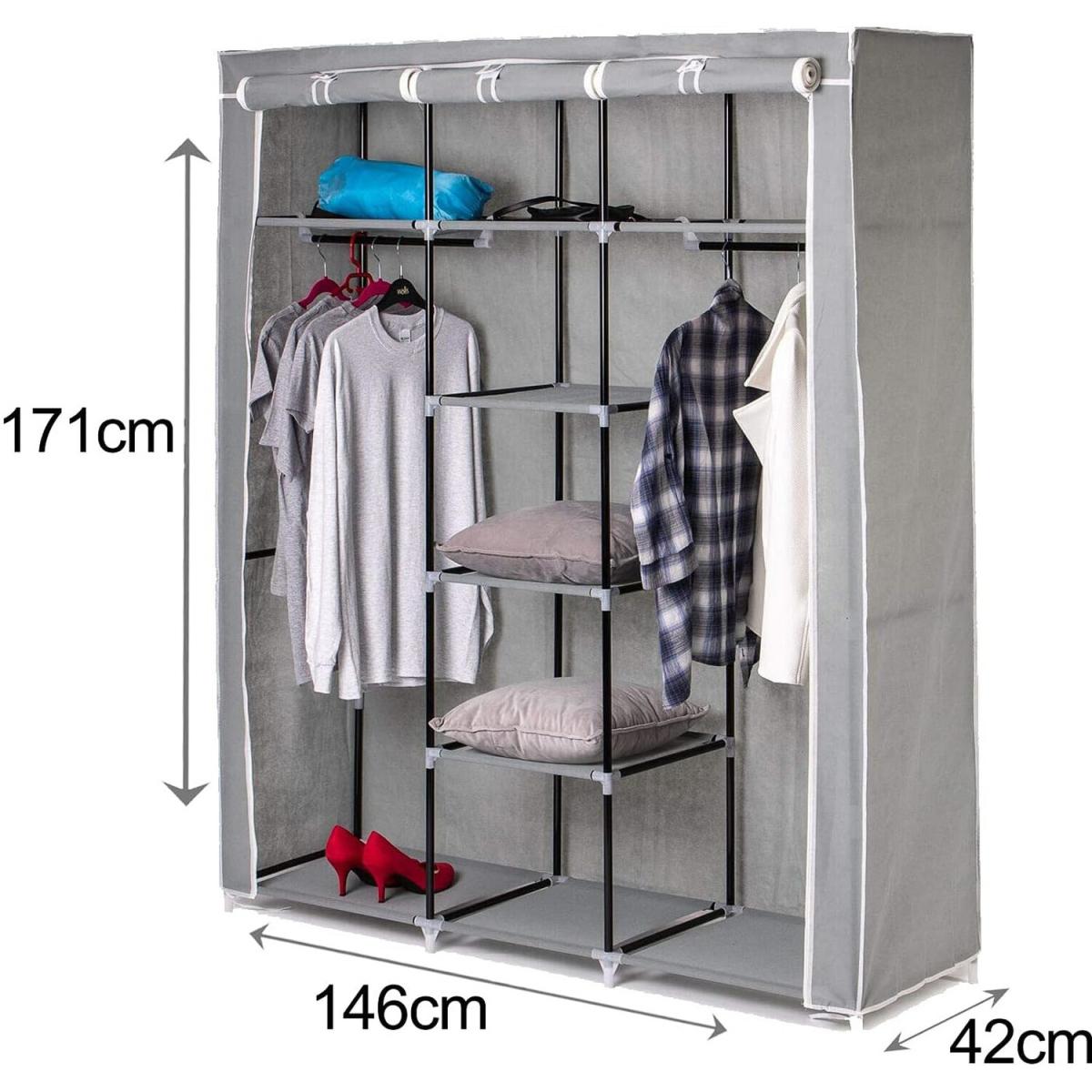 Fabric Wardrobe Clothes Storage Organiser Canvas - Grey – image 2