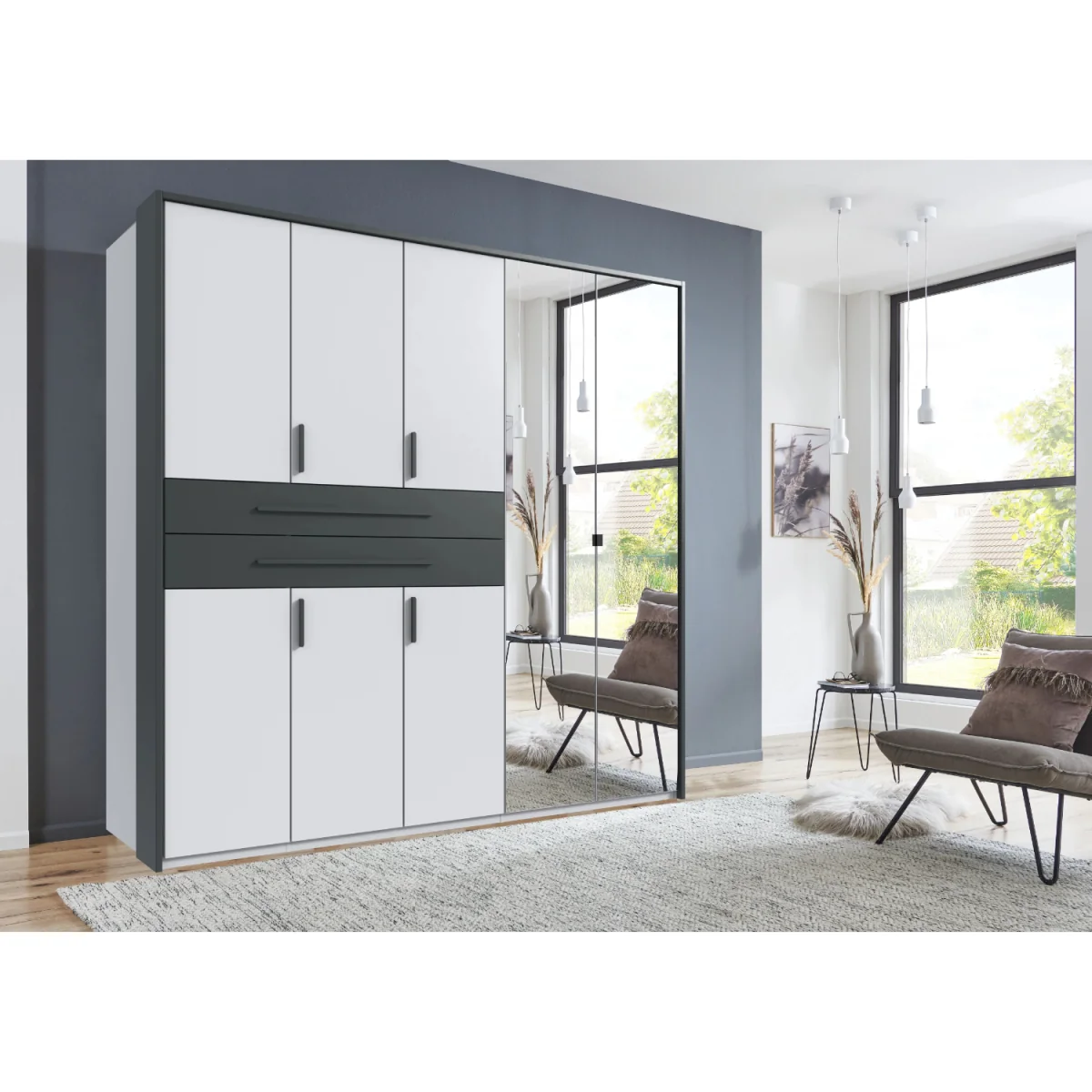 Digit 225cm 5 Door Wardrobe with Mirror - White – image 2