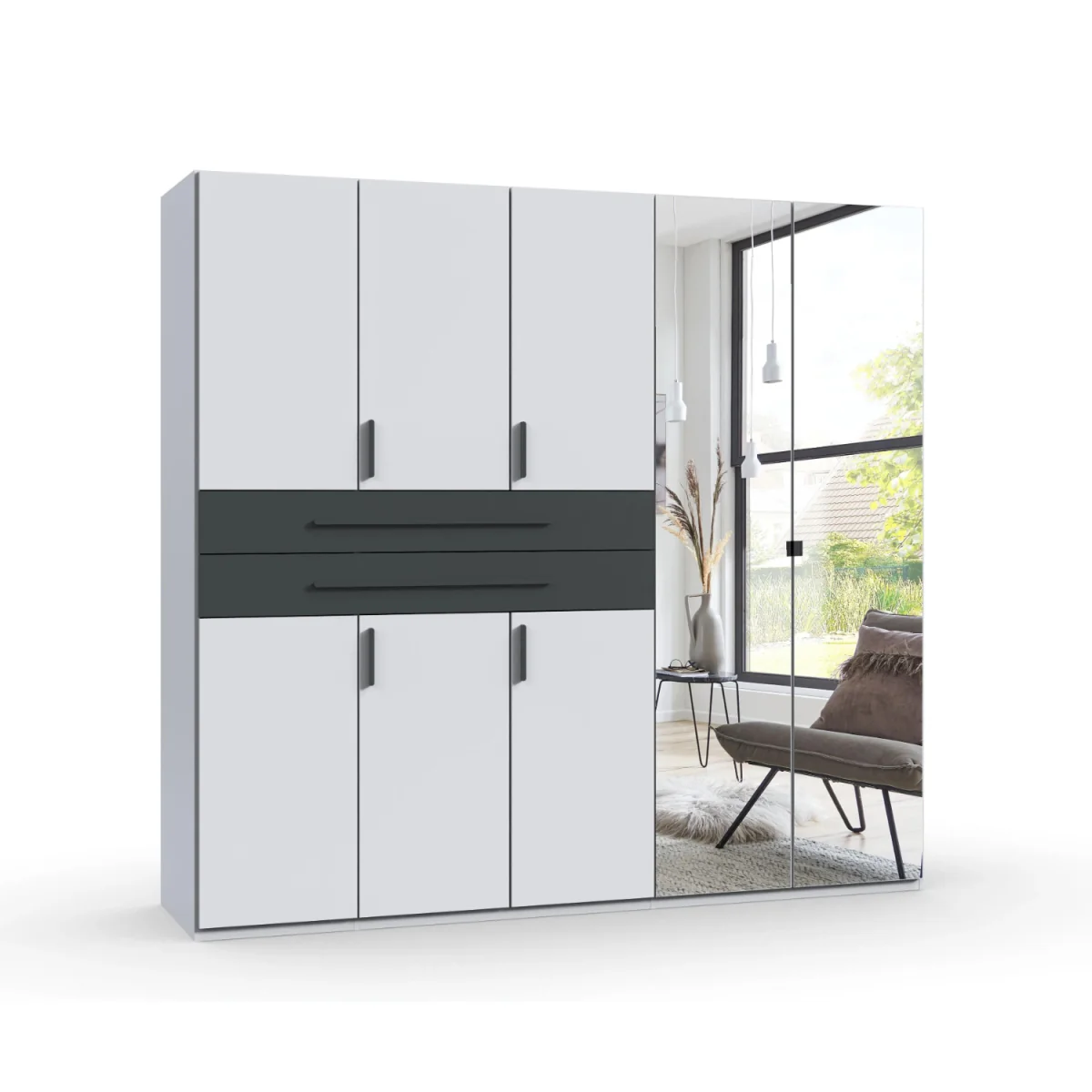 Digit 225cm 5 Door Wardrobe with Mirror - White – image 3